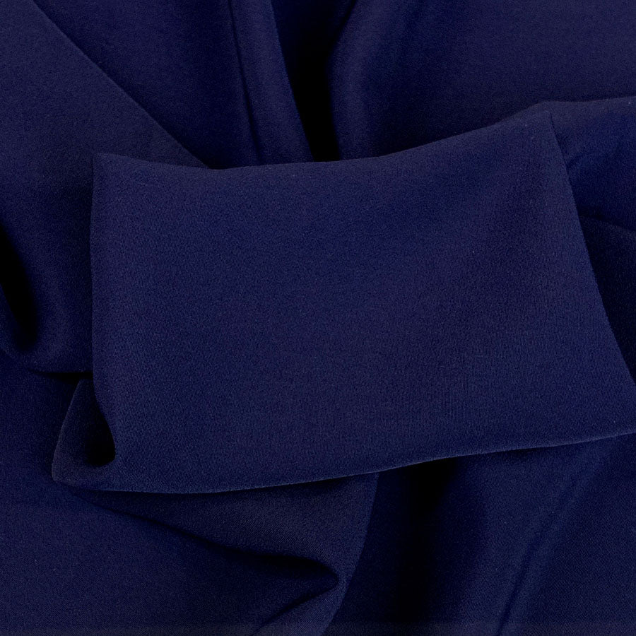 Superior Satin Crepe Dark Navy Deep Navy Blue Polyester Crepe Dress Fabric Close Up Fabric Photo