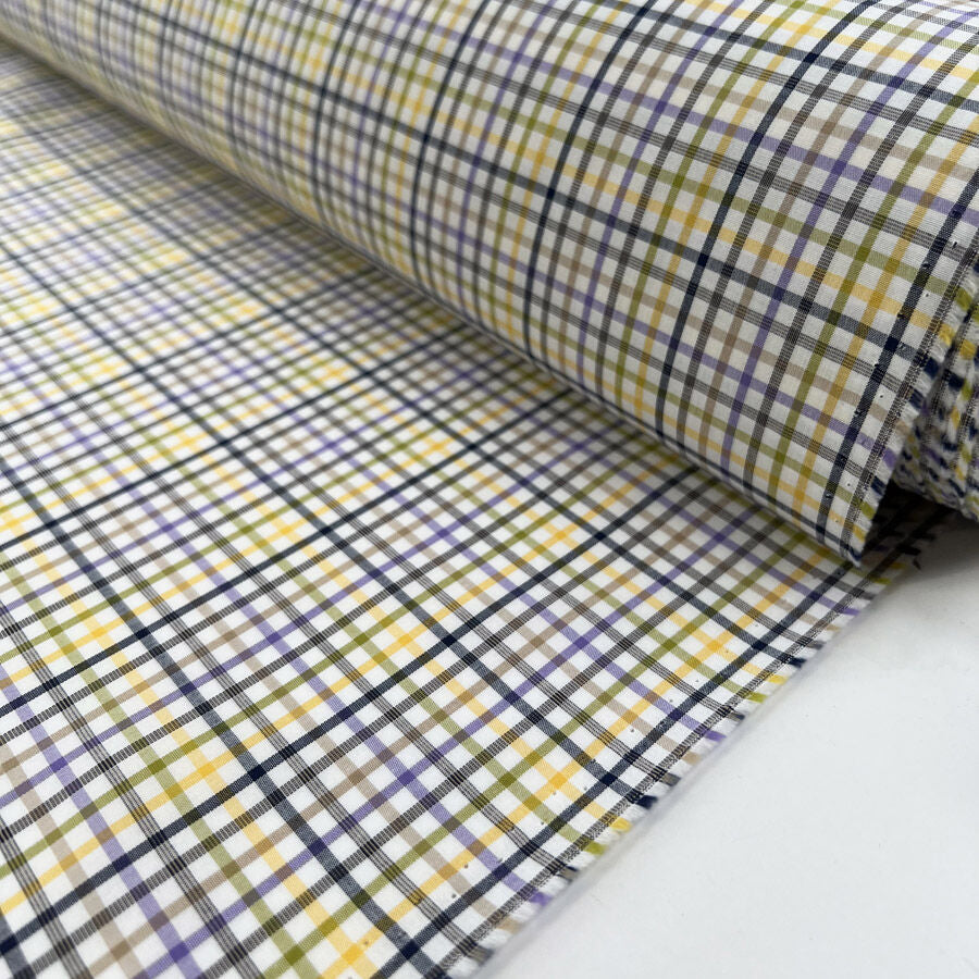Supershirt Albert Cotton Small Check Yellow White Purple Green Shirting Fabric Roll