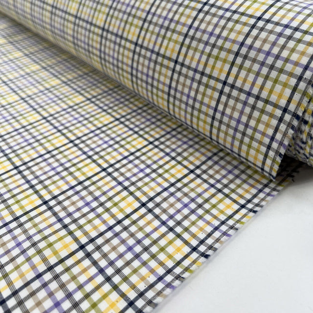 Supershirt Albert Cotton Small Check Yellow White Purple Green Shirting Fabric Roll