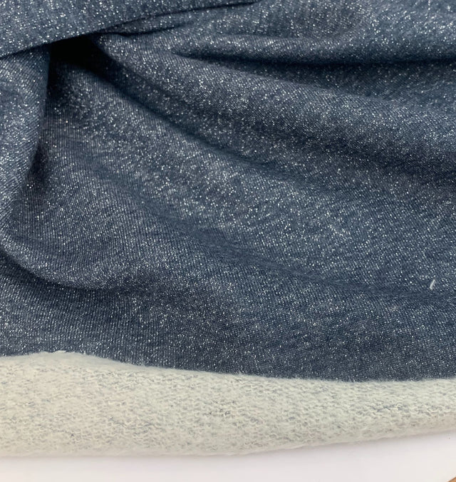 Sweatshirt Lurex Navy Knitted Cotton And Polyester Jersey Fabric Drape Fabric Reverse Photo