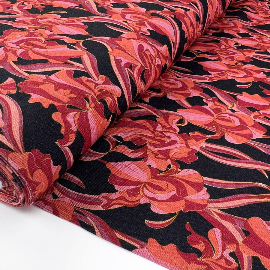 Sweet Iris Black Red Pink Floral Linen Viscose Dress Fabric Roll 71Ef813D E117 4001 817C 605B8Ae86228