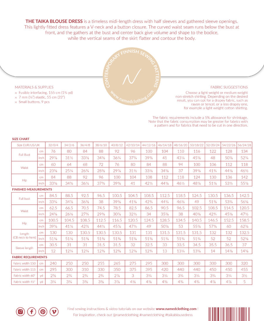 Taika Blouse Dress Pattern Named Clothing Back
