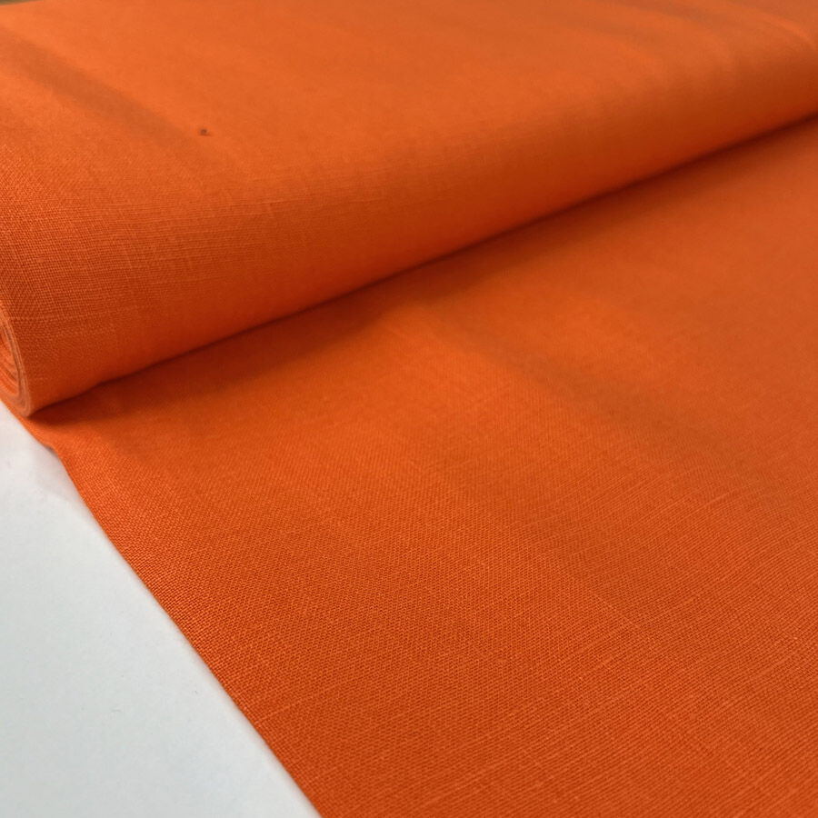 Tangerine Glow Orange Linen Ex Designer Plain Woven Dress Fabric Bolt