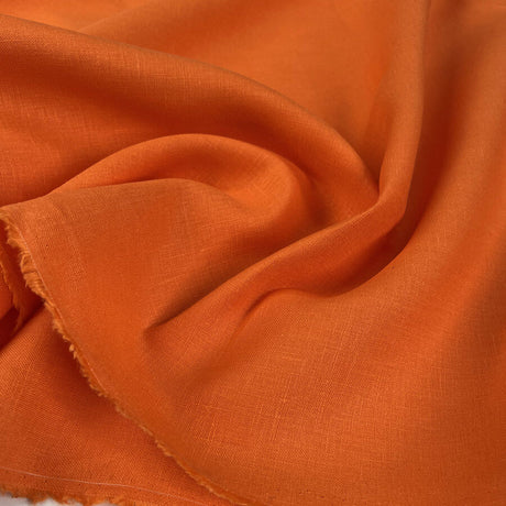 Tangerine Glow Orange Linen Ex Designer Plain Woven Dress Fabric