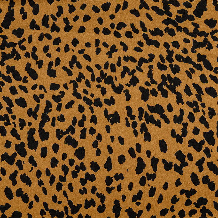 Tanza Gold Black Cheetah Print Polyester Satin Dress Fabric