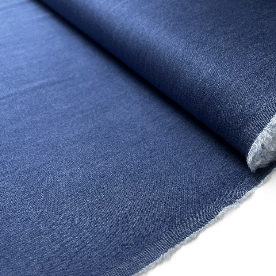Tencel Feel Denim Chambray Mid Blue Viscose Soft Dress Fabric Bolt