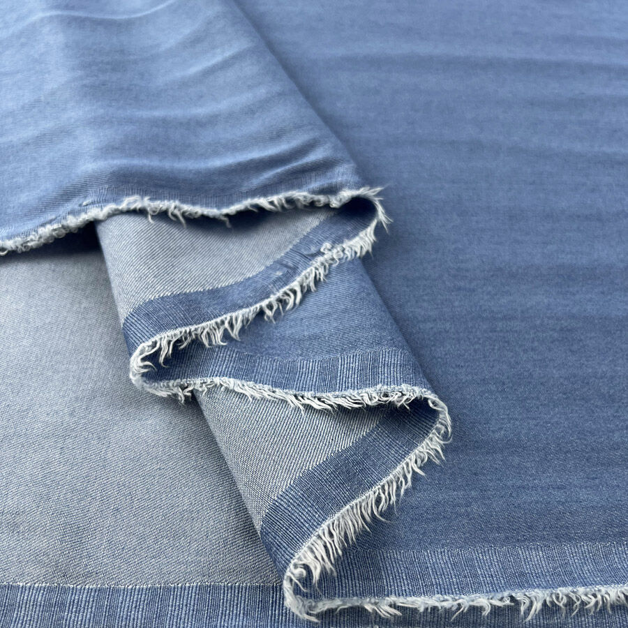 Tencel Feel Denim Chambray Sky Blue Viscose Lightweight Plain Woven Shirting Fabric Fold