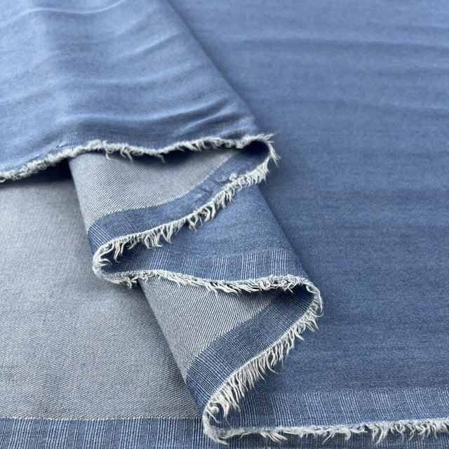 Tencel Feel Denim Chambray Sky Blue Viscose Lightweight Plain Woven Shirting Fabric Fold