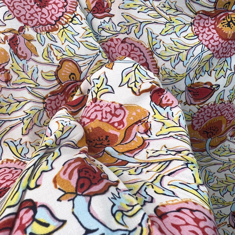 Tencel Lawn Clementine Ivory Floral Woven Dress Fabric