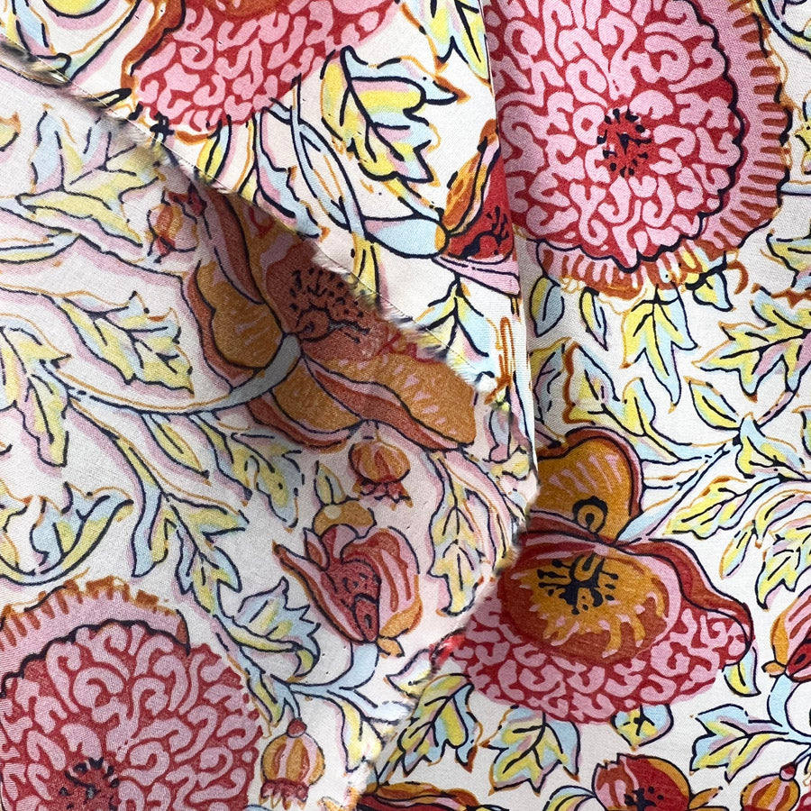 Tencel Lawn Clementine Ivory Floral Woven Dress Fabric Drape