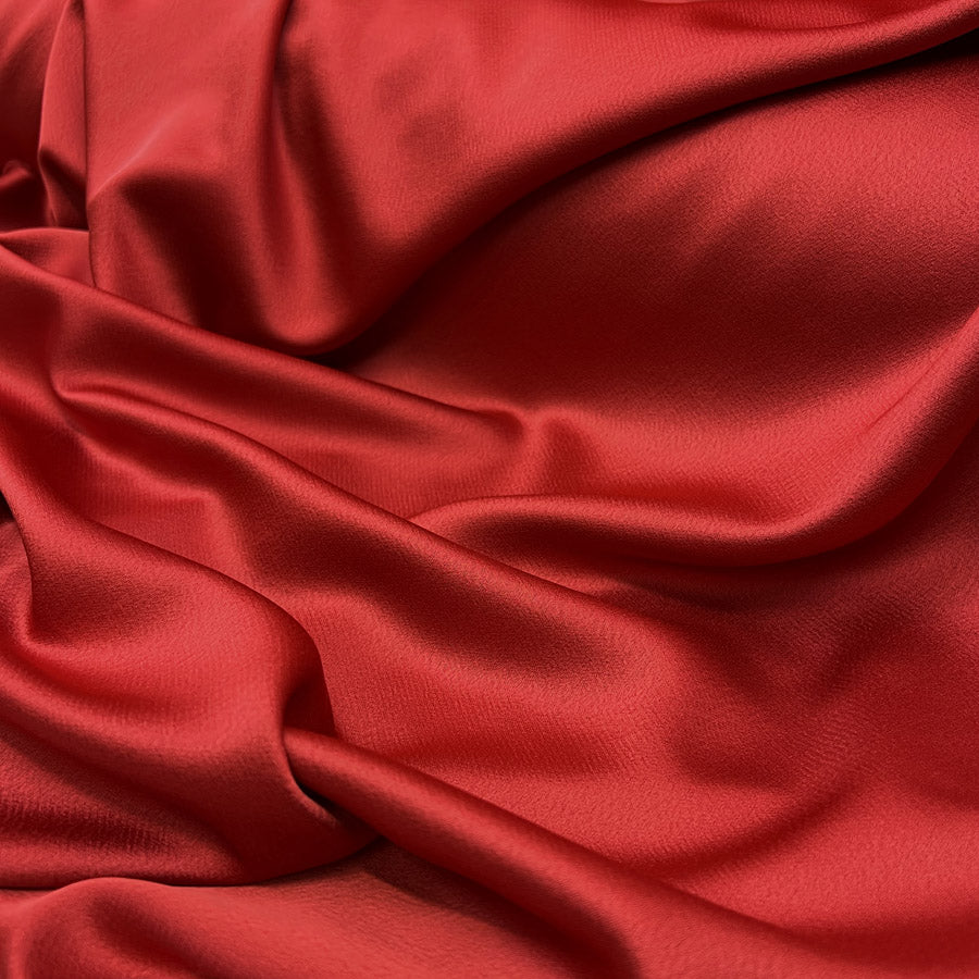 Tesoro Red Italian Satin Polyester Ex Designer Dress Fabric