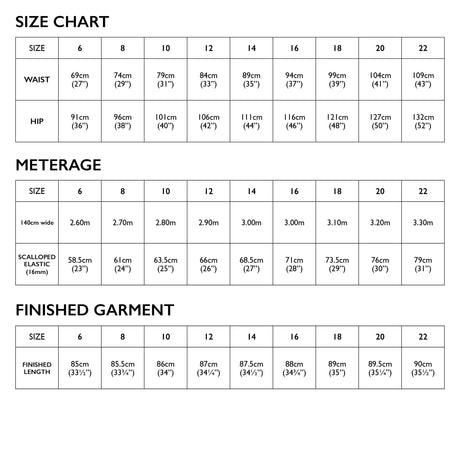 Tessuti Avery Skirt Sewing Pattern Uk 6 22 Size Chart