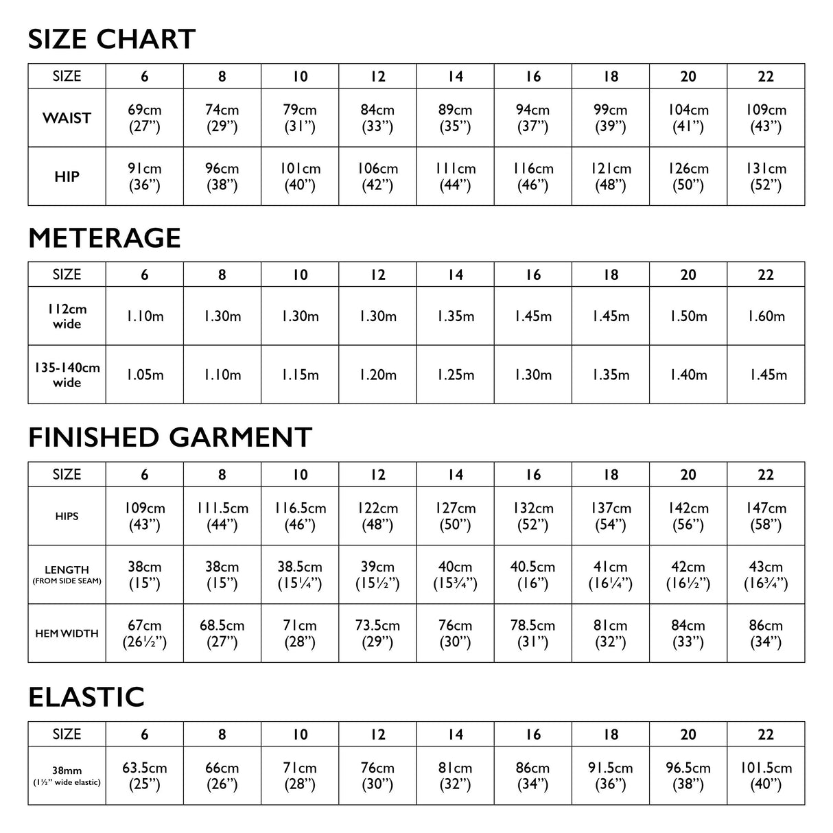 Tessuti Bailee Shorts Sewing Pattern Uk 6 22 Size Chart