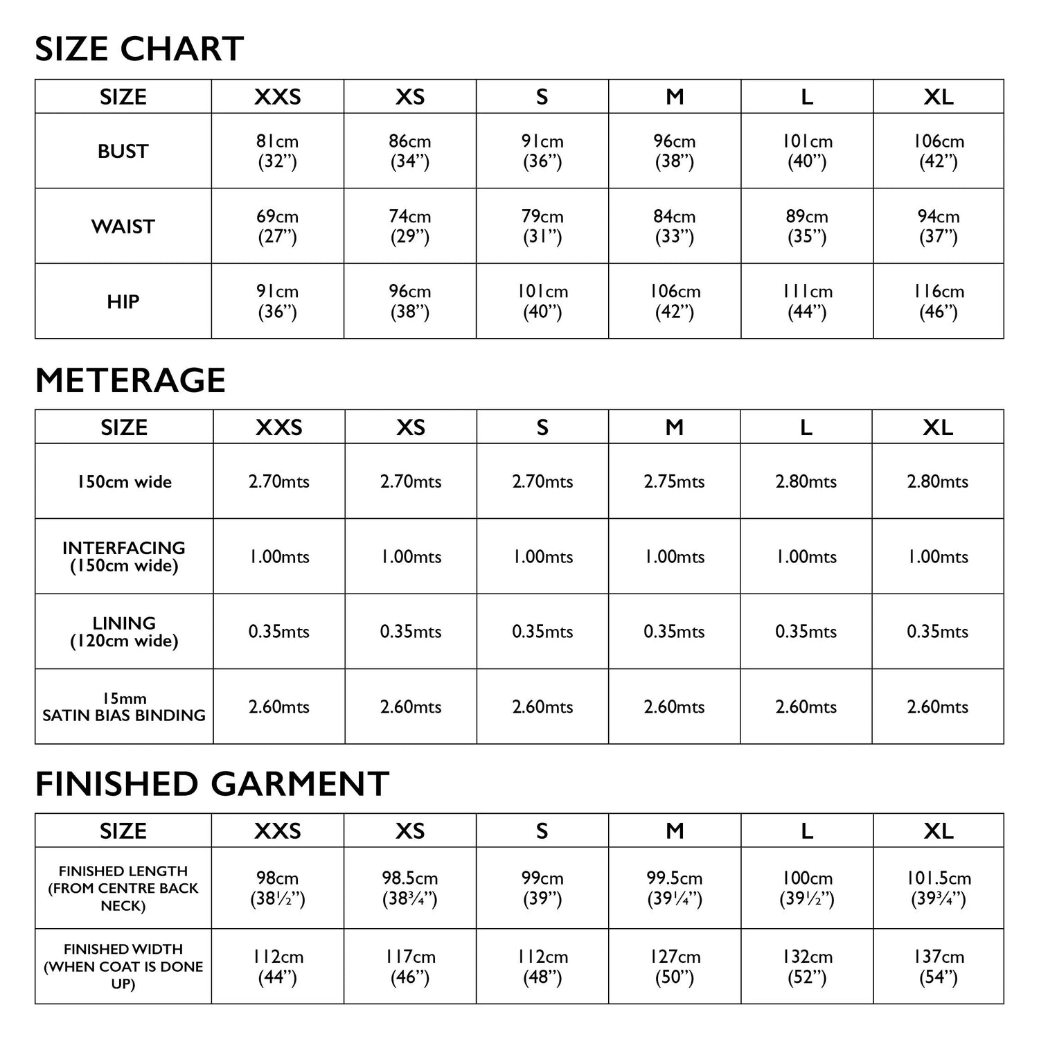 Tessuti Soho Coat Sewing Pattern Uk Xxs Xl Size Ch