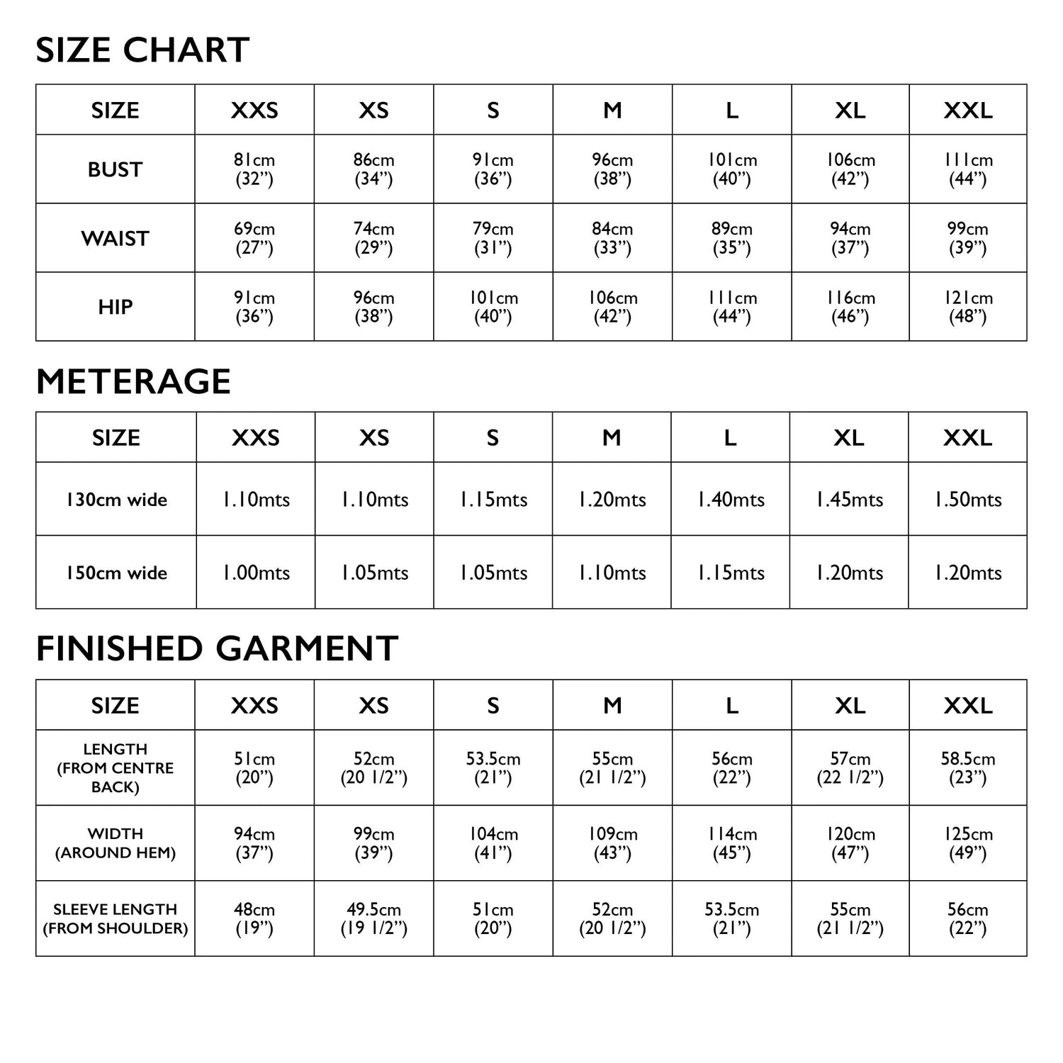 Tessuti Verona Jacket Pattern Uk Xxs Xxl Size Chart