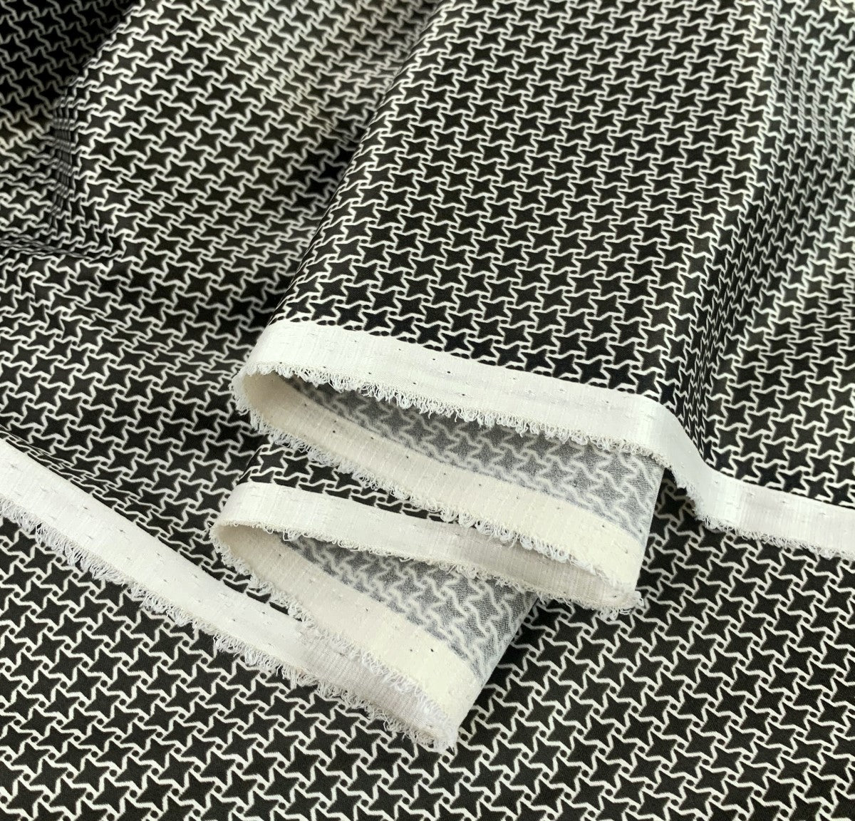 The Rachel Houndstooth Microdolly Brown Cream Stretch Dress Fabric Close Up Fabric Photo Custom