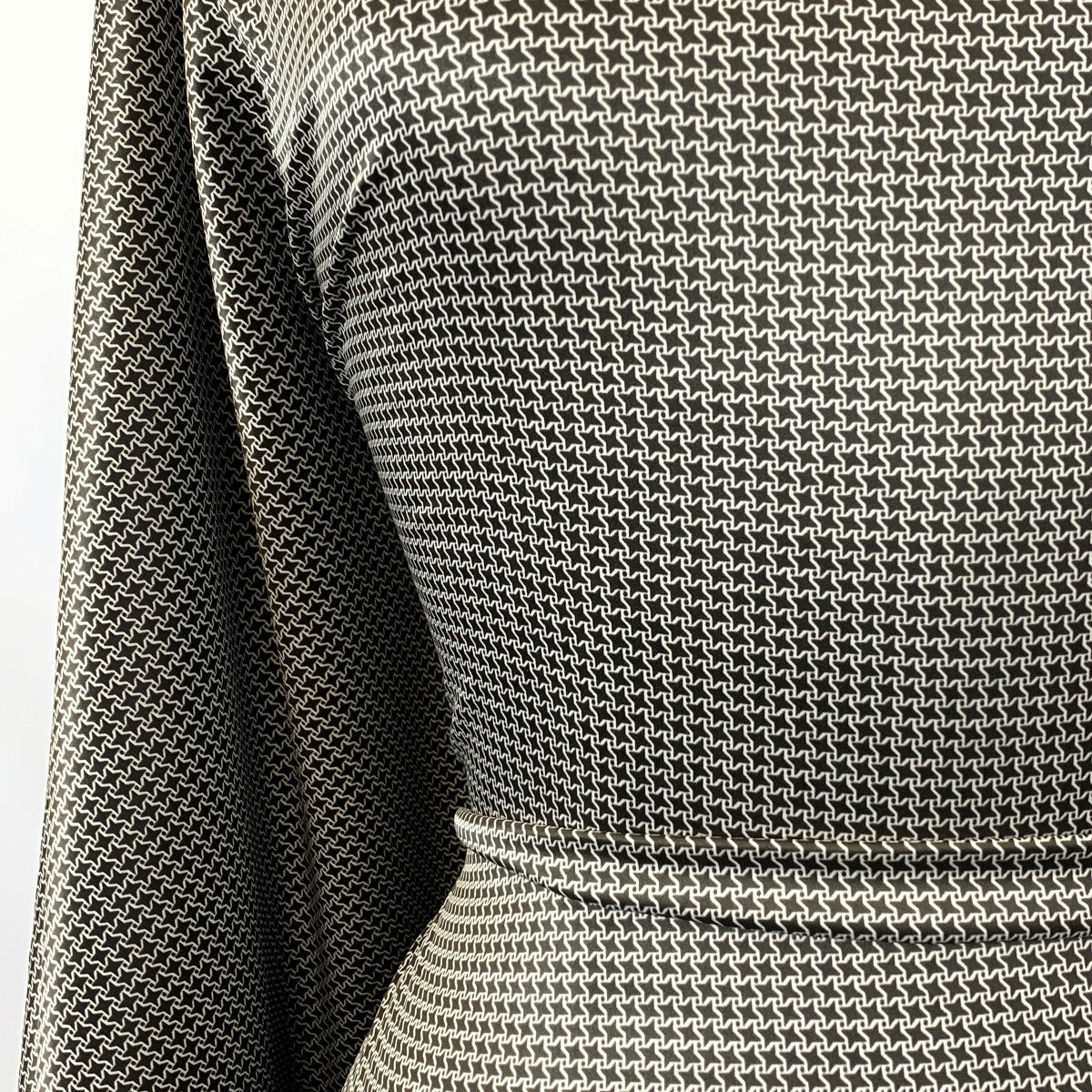 The Rachel Houndstooth Microdolly Brown Cream Stretch Dress Fabric Close Up Waistfabric Photo Custom