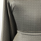 The Rachel Houndstooth Microdolly Brown Cream Stretch Dress Fabric Close Up Waistfabric Photo Custom