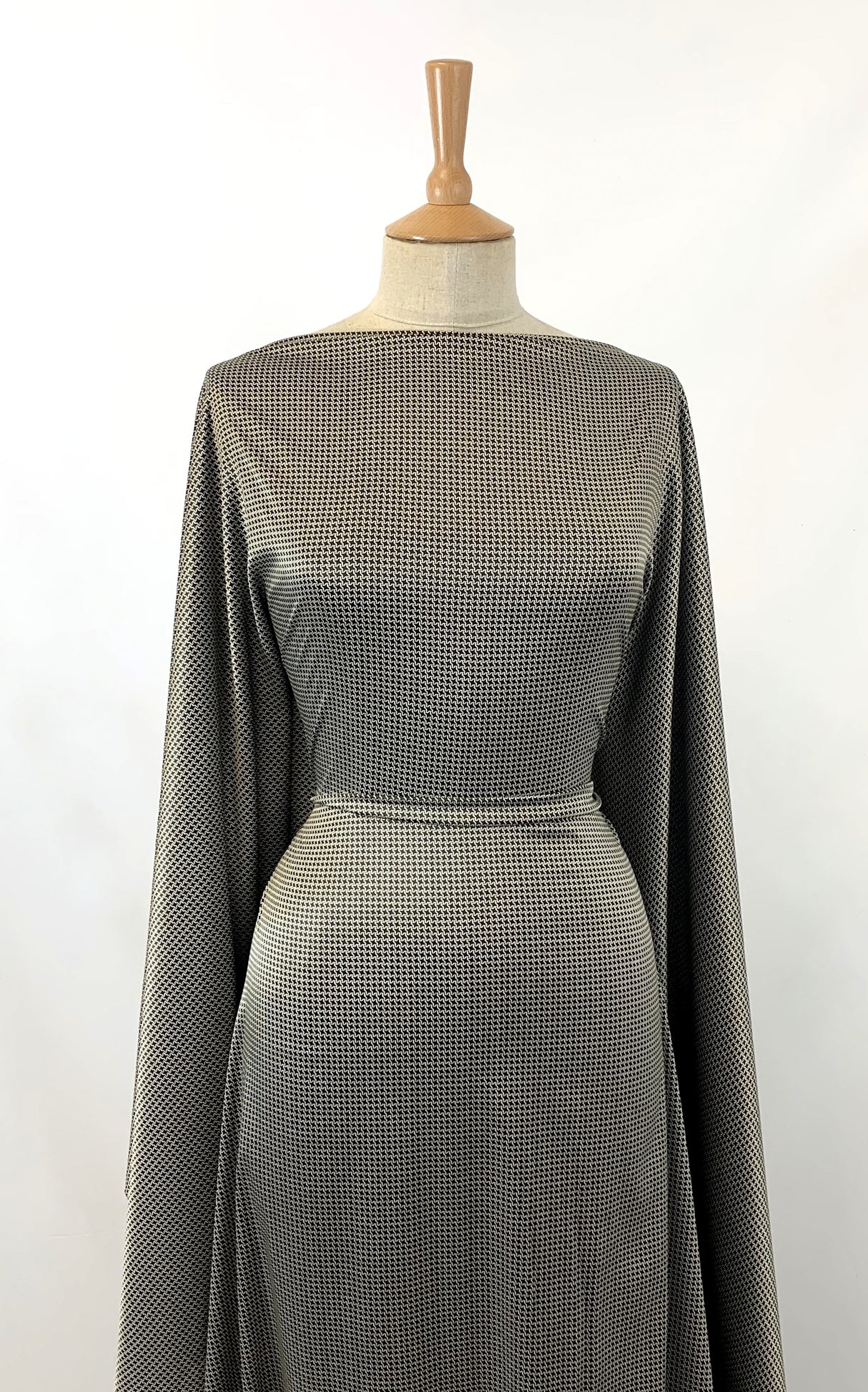 The Rachel Houndstooth Microdolly Brown Cream Stretch Dress Fabric Drape Fabric Photo