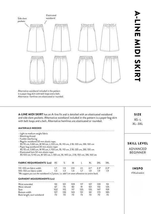 The Assembly Line A Line Midi Skirt Pattern Back