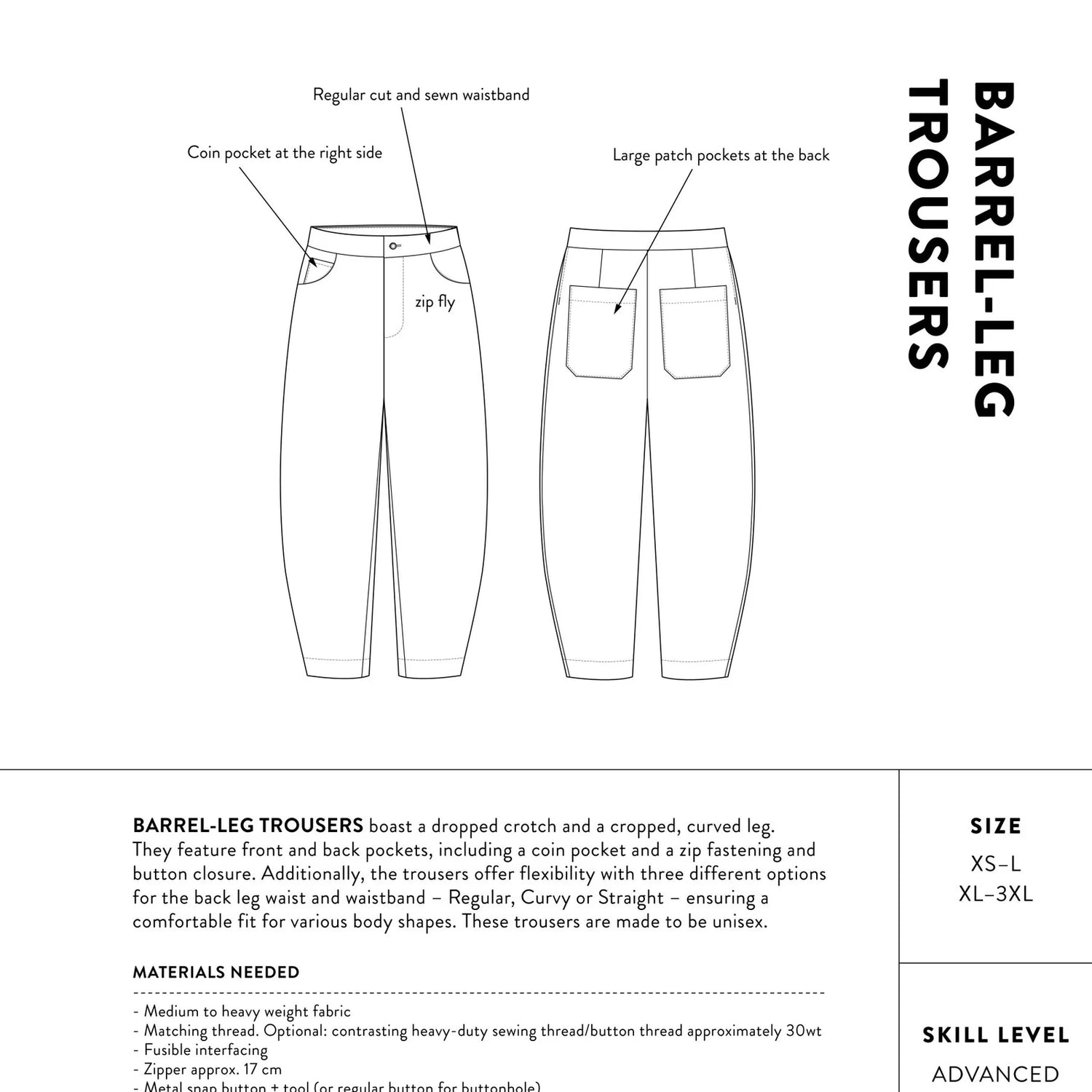 The Assembly Line Barrel Leg Trousers Pattern Back