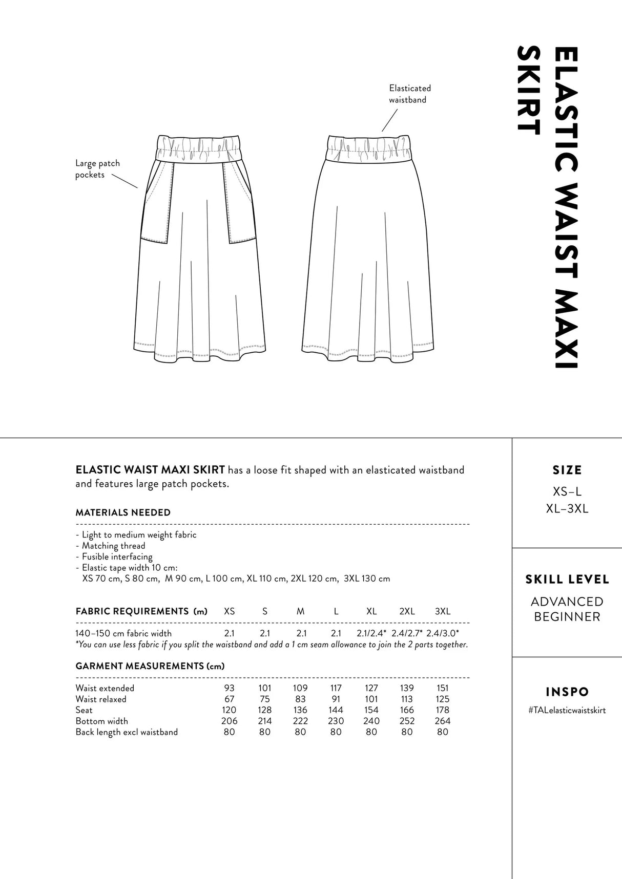 The Assembly Line Elastic Waist Maxi Skirt Pattern Back