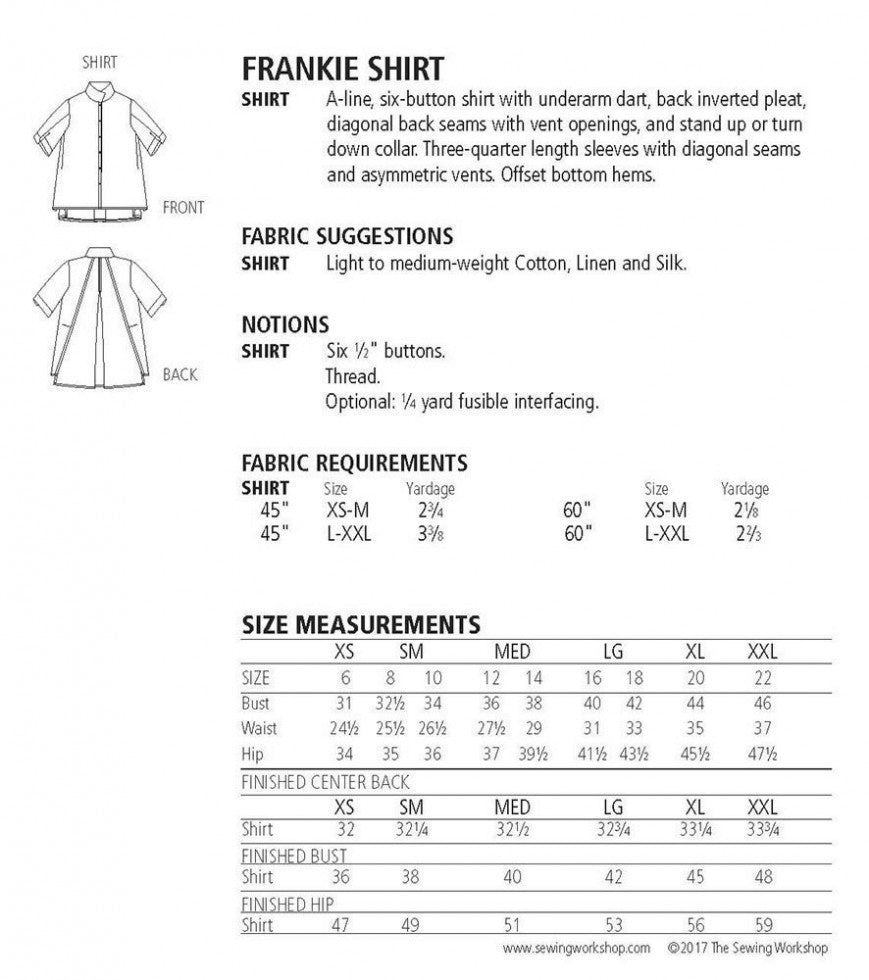 The Sewing Workshop Frankie Shirt Pattern Back