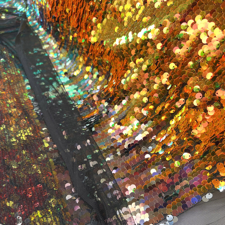 Tiggy Polyester Net Sequin Multicoloured Black Heavy Dress Fabric Fold