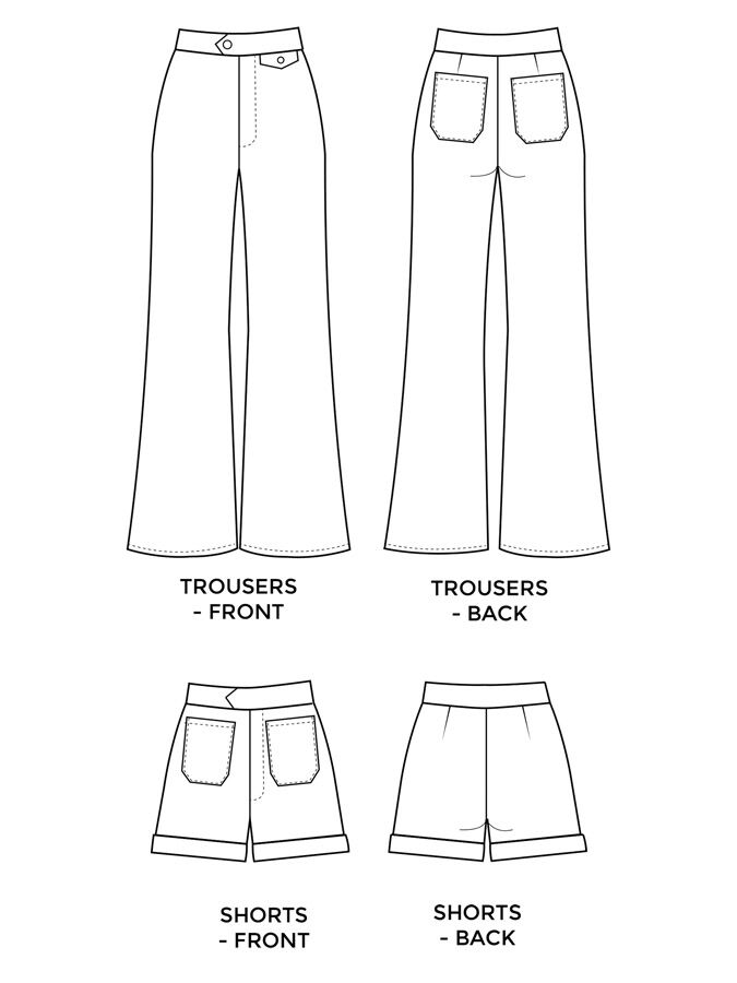 Tilly And The Buttons Jessa Trousers And Shorts Tech Drawing