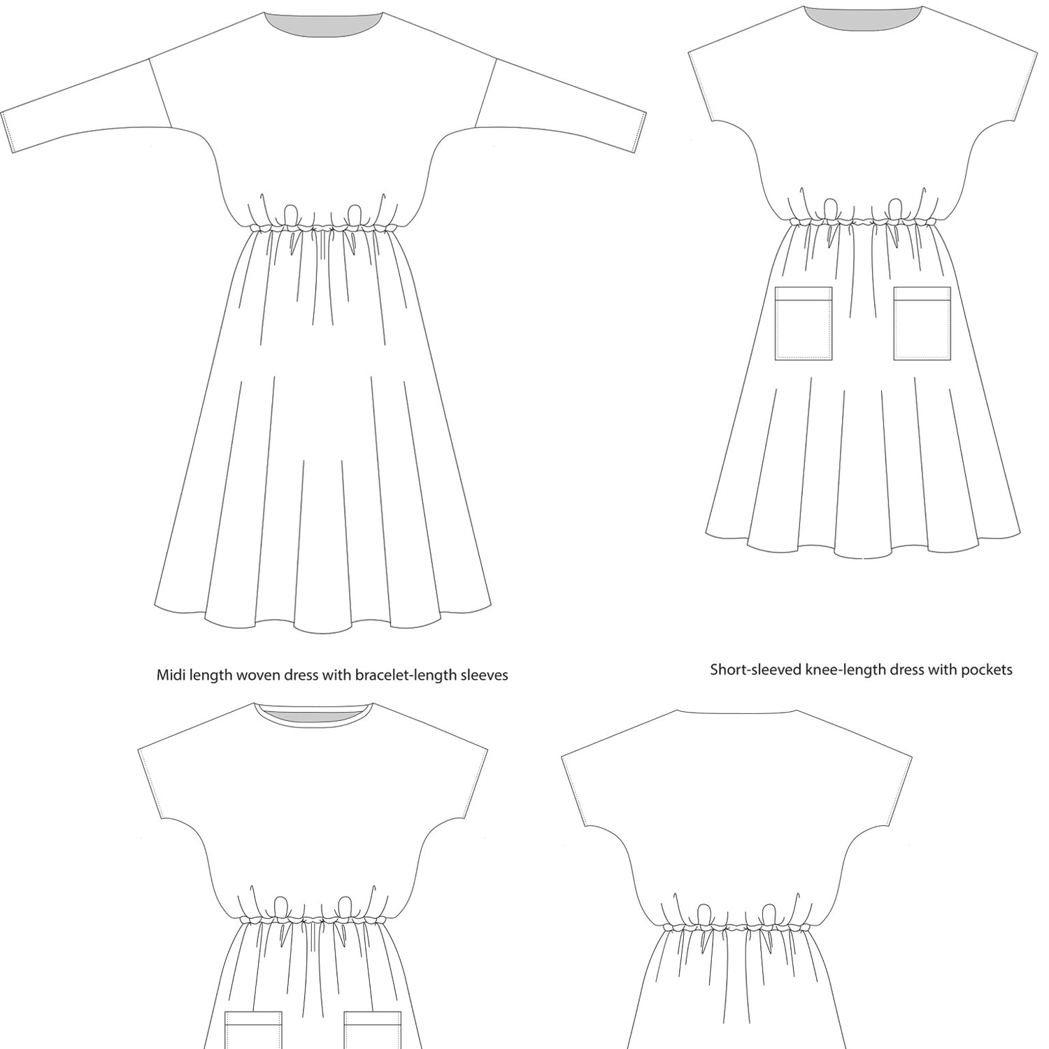 Tilly And The Buttons Lotta Dress Pattern Tech Drawing