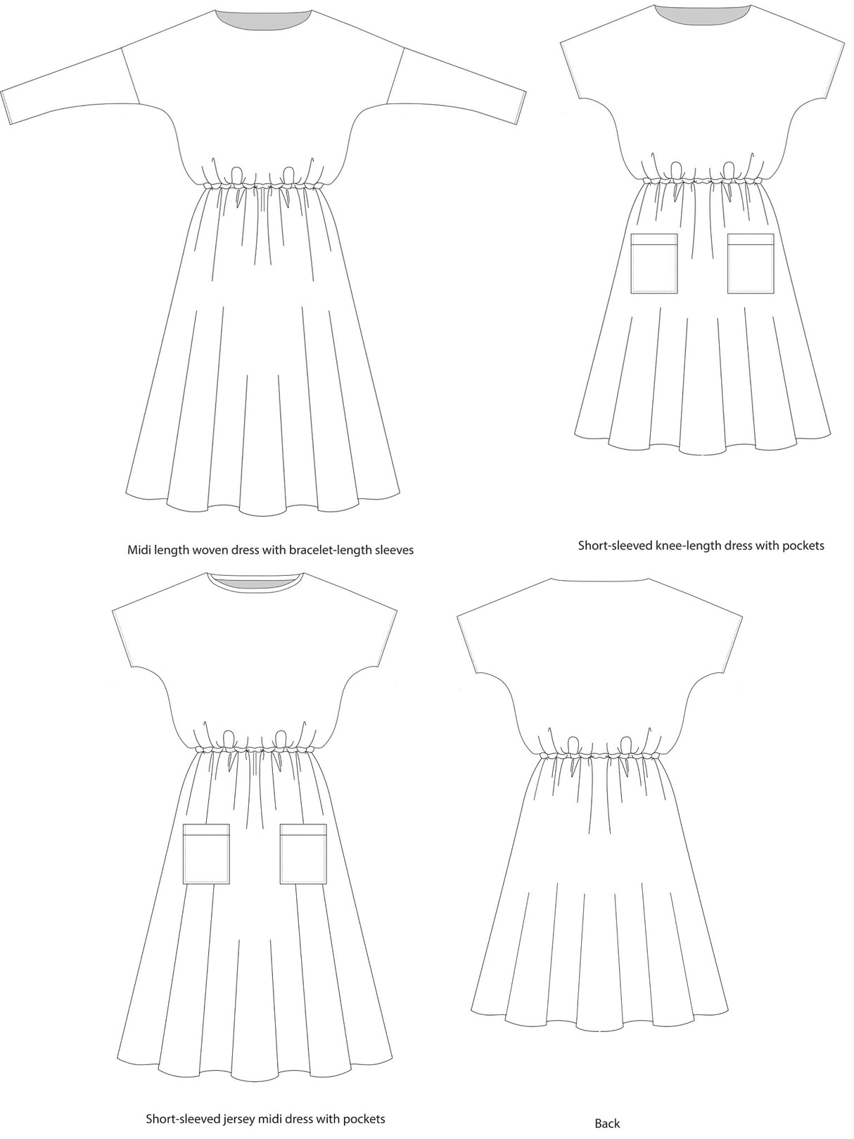 Tilly And The Buttons Lotta Dress Pattern Tech Drawing