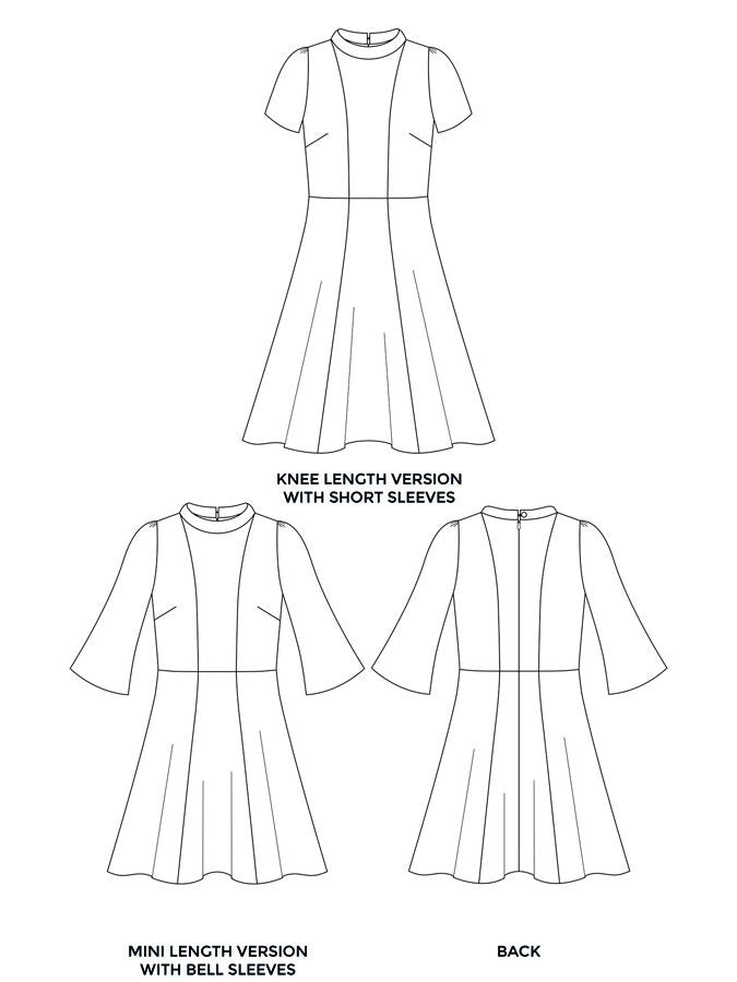 Tilly And The Buttons Martha Dress Pattern Technical Drawing