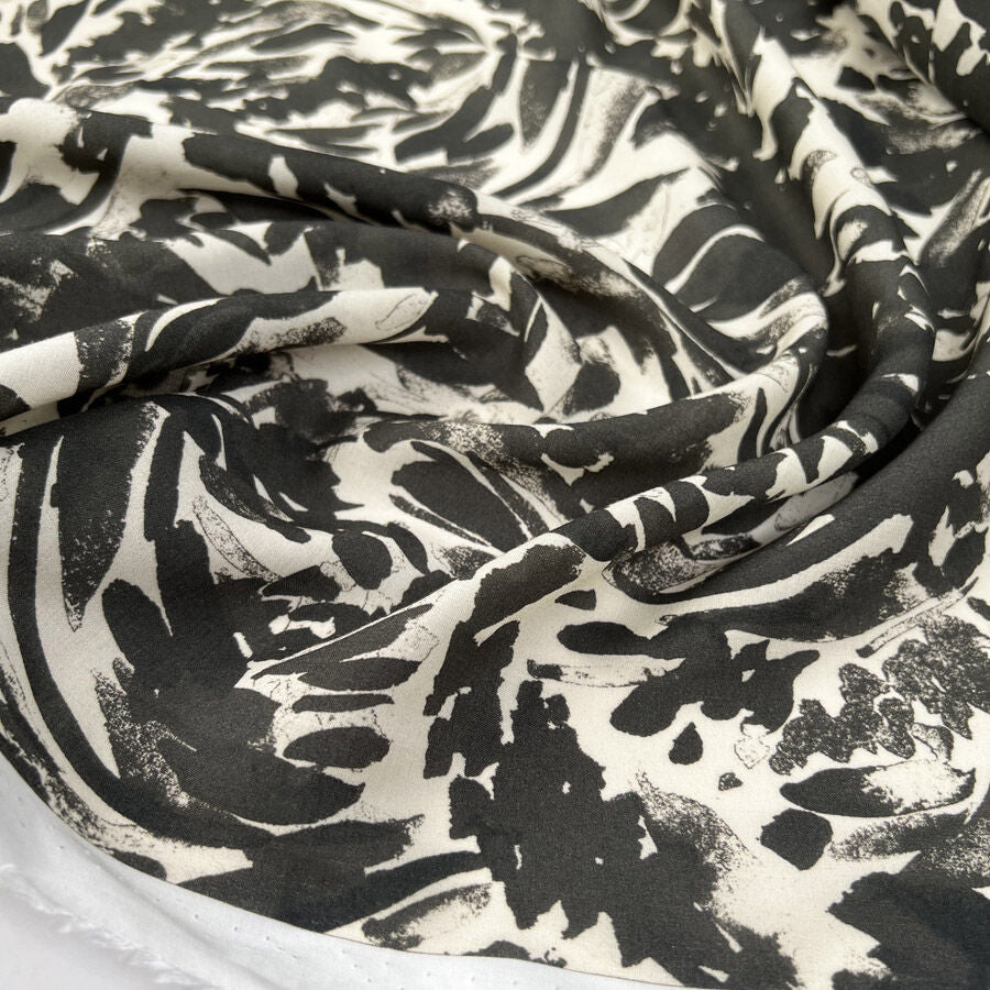 Toto Grey Black Cream Viscose Abstract Woven Dress Fabric