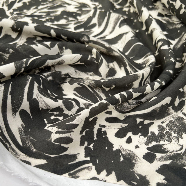 Toto Grey Black Cream Viscose Abstract Woven Dress Fabric