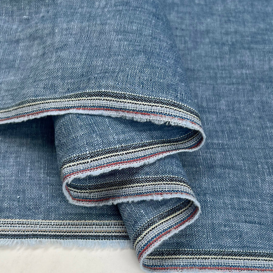 Traditional Linen Denim Blue Rami Woven Dress Fabric Fold
