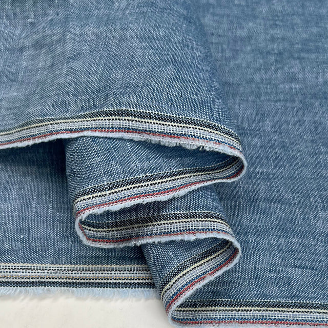 Traditional Linen Denim Blue Rami Woven Dress Fabric Fold