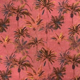 Tropical Sunset Linen Cotton Red Pink Palm Tree Print Fabric Woven In Germany