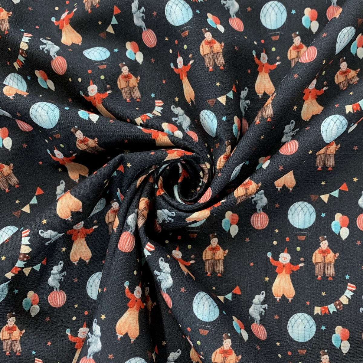 True Craft Circus John Louden Korean Crafting Fabrics Clowns Black Swirl