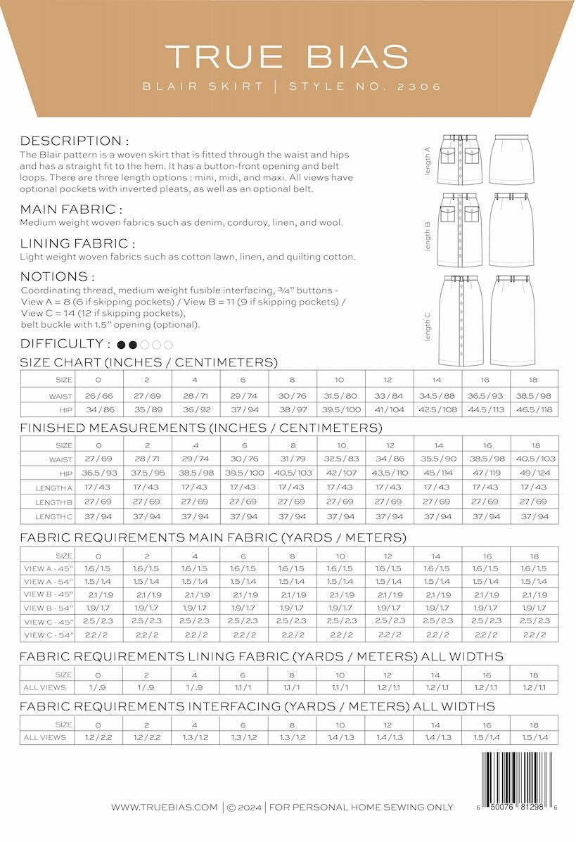 True Bias Blair Skirt Sewing Pattern Back