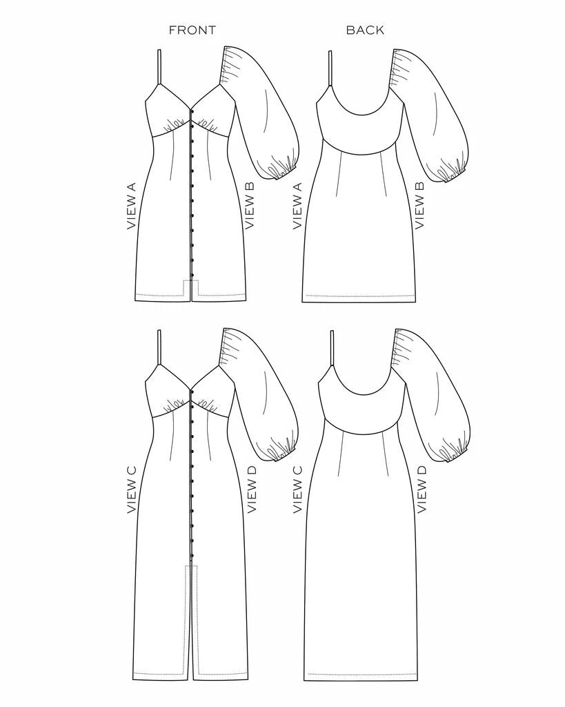 True Bias Lora Dress Sewing Pattern Sketch