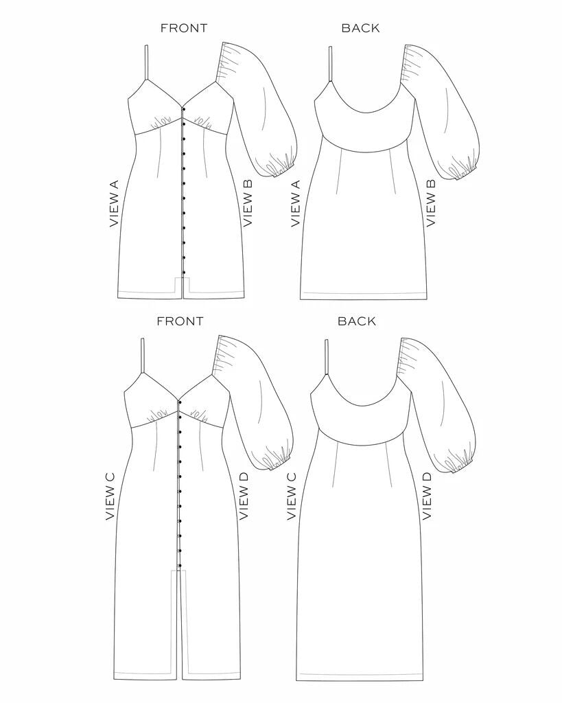 True Bias Lora Dress Sewing Pattern Us 14 32 Sketch