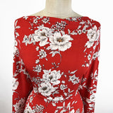 Turn The Night Sky Red Slinky Polyester Elastane Floral Printed Knitted Jersey Fabric Chest