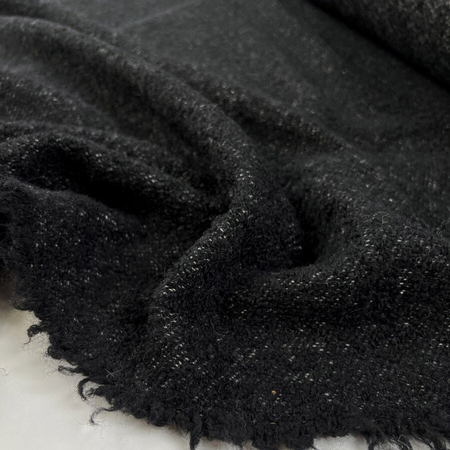 Tweedy Wool Black Grey Loose Knit Italian Coating Fabric