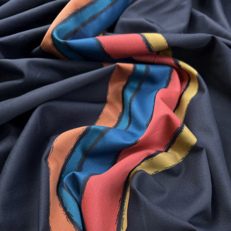 Two Way Stripe Panel Navy Woven Dress Fabric