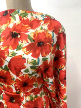 V Not For The Dull Girls Mel Soft Stretch Cotton Elastane Dress Material Soft White Red Green Flowers Close Up