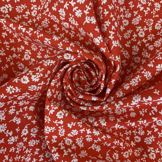 Value Poplin Floral Sketch Red Value Cotton Poplin Print Red Small White Flowers Swirl