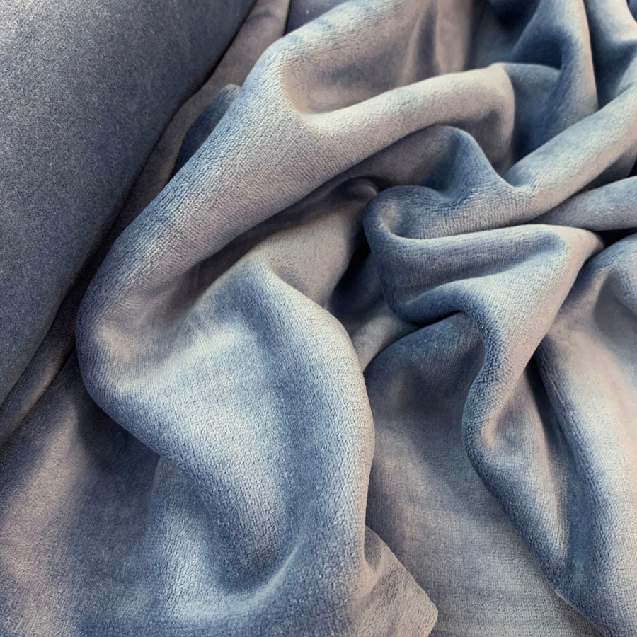 Velour cotton poly fabric serena ice blue close up