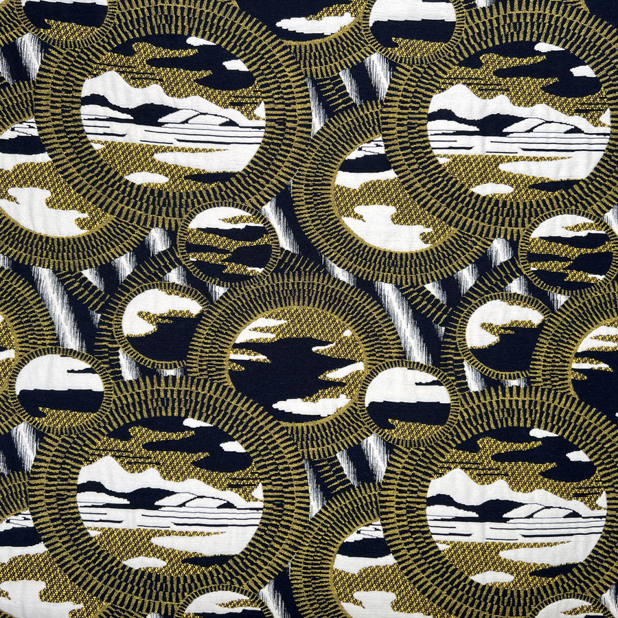 Verzache Cotton Polyester Acrylic Viscose Jacquard Brocade Black Gold White Abstract Circle Woven Dress Fabric