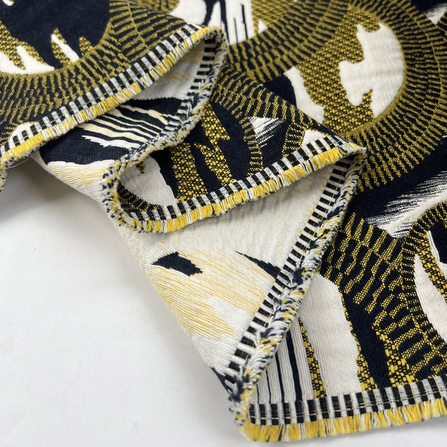 Verzache Cotton Polyester Acrylic Viscose Jacquard Brocade Black Gold White Abstract Circle Woven Dress Fabric Fold