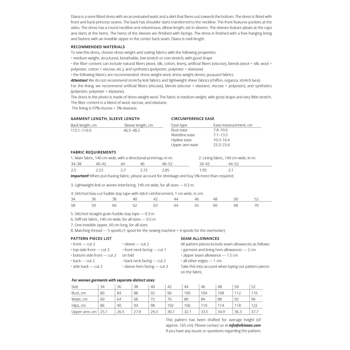 Vikisews diana dress pattern size chart 1